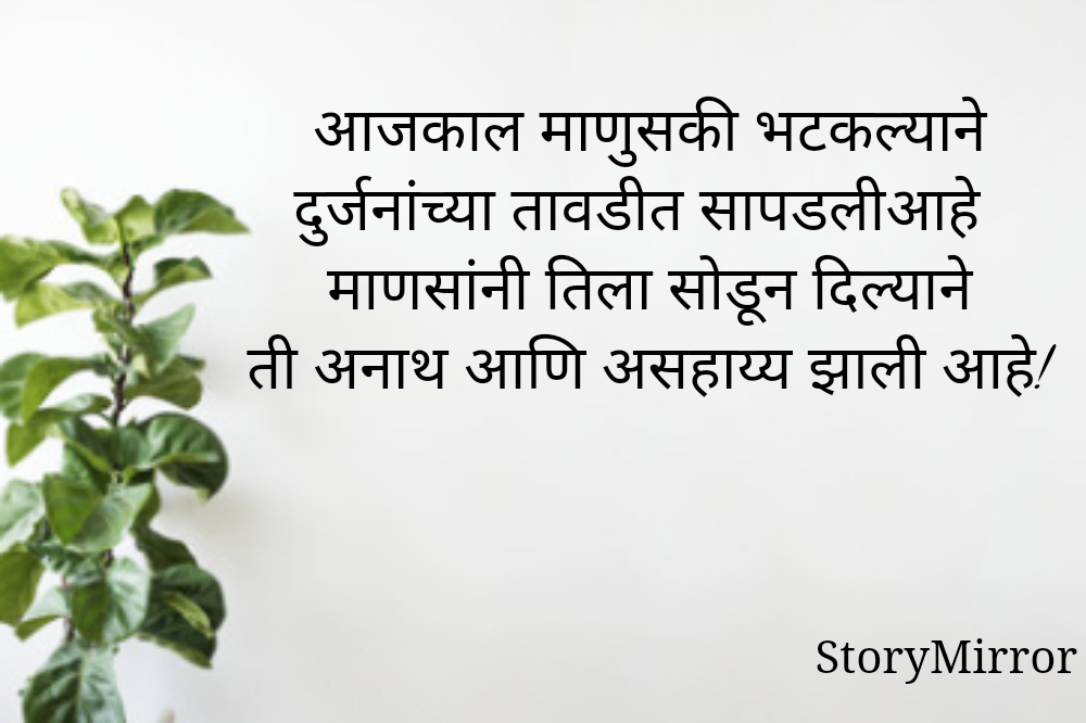 आजकाल माणुसकी भटकल्याने
दुर्जनांच्या तावडीत सापडली आहे!
माणसांनी तिला सोडून दिल्याने
ती अनाथ आणि असहाय्य झाली आहे!