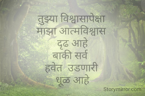 तुझ्या विश्वासापेक्षा 
माझा आत्मविश्वास 
दृढ आहे
बाकी सर्व  
हवेत  उडणारी 
धूळ आहे