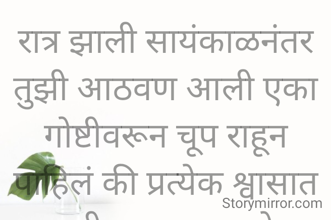 रात्र झाली सायंकाळनंतर
तुझी आठवण आली एका गोष्टीवरून चूप राहून पाहिलं की प्रत्येक श्वासात तुझी आठवण आहे.
प्रभावती संदीप वडवळे