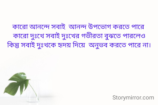 কারো আনন্দে সবাই  আনন্দ উপভোগ করতে পারে
 কারো দুঃখে সবাই দুঃখের গভীরতা বুঝতে পারলেও
 কিন্তু সবাই দুঃখকে হৃদয় দিয়ে  অনুভব করতে পারে না।