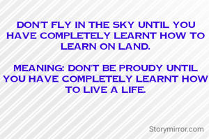 Don't Fly in the Sky until you have completely learnt how to learn on land.

Meaning: Don't be proudy until you have completely learnt how to live a life.
