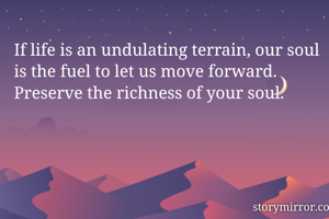 If life is an undulating terrain, our soul is the fuel to let us move forward. Preserve the richness of your soul. 
