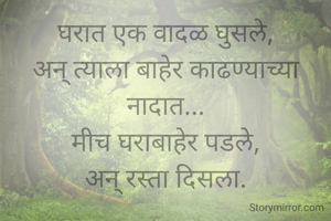 घरात एक वादळ घुसले,
अन् त्याला बाहेर काढण्याच्या नादात...
मीच घराबाहेर पडले,
अन् रस्ता दिसला.
