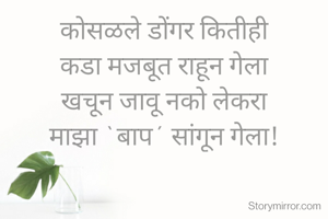 कोसळले डोंगर कितीही
कडा मजबूत राहून गेला
खचून जावू नको लेकरा
माझा `बाप´ सांगून गेला!