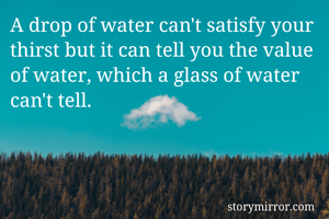 A drop of water can't satisfy your thirst but it can tell you the value of water, which a glass of water can't tell. 