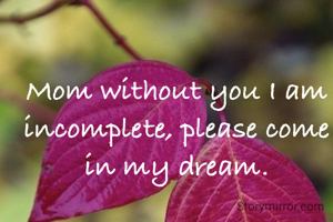 Mom without you I am incomplete, please come in my dream.