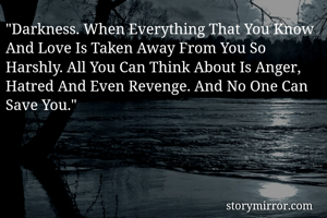 "Darkness. When Everything That You Know And Love Is Taken Away From You So Harshly. All You Can Think About Is Anger, Hatred And Even Revenge. And No One Can Save You."