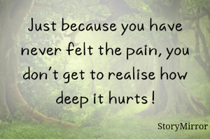 Just because you have never felt the pain, you don't get to realise how deep it hurts !