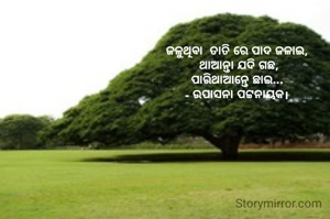 ଜଳୁଥିବା  ତାତି ରେ ପାଦ ଜଳାଇ,
 ଥାଆନ୍ତା ଯଦି ଗଛ,
ପାରିଥାଆନ୍ତେ ଛାଇ...
- ଉପାସନା ପଟ୍ଟନାୟକ।