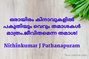 ഒരായിരം കിനാവുകളിൽ പകുതിയും വെറും തമാശകൾ മാത്രം.ജീവിതമെന്ന തമാശ!

Nithinkumar J Pathanapuram