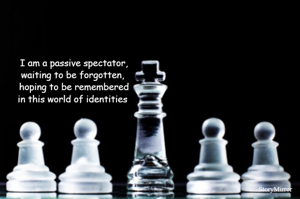 I am a passive spectator,
waiting to be forgotten, 
hoping to be remembered
in this world of identities 