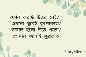 ফোন করছি উত্তর নেই/ এখনো ঘুমেই কুপোকাত/সকাল হলো উঠে পড়ো/তোমায় জানাই সুপ্রভাত।