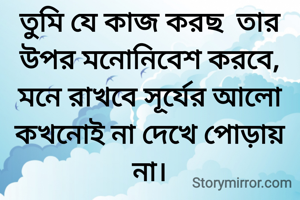 তুমি যে কাজ করছ  তার উপর মনোনিবেশ করবে, মনে রাখবে সূর্যের আলো কখনোই না দেখে পোড়ায় না।