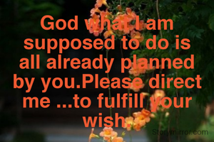 God what I am supposed to do is all already planned by you.Please direct me ...to fulfill your wish.