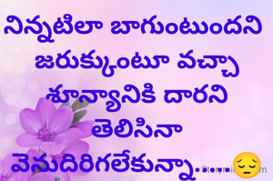 నిన్నటిలా బాగుంటుందని 
జరుక్కుంటూ వచ్చా
శూన్యానికి దారని తెలిసినా
వెనుదిరిగలేకున్నా.....😔😔