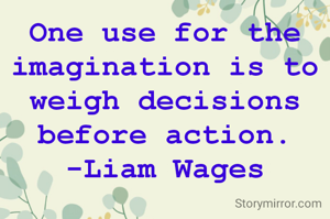 One use for the imagination is to weigh decisions before action. -Liam Wages