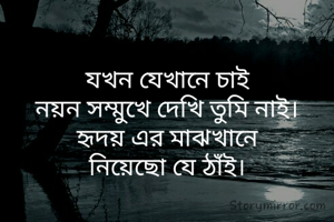 যখন যেখানে চাই
নয়ন সম্মুখে দেখি তুমি নাই।
হৃদয় এর মাঝখানে
নিয়েছো যে ঠাঁই।