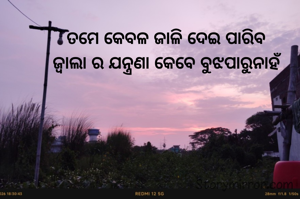 ତମେ କେବଳ ଜାଳି ଦେଇ ପାରିବ 
ଜ୍ୱାଲା ର ଯନ୍ତ୍ରଣା କେବେ ବୁଝପାରୁନାହଁ 