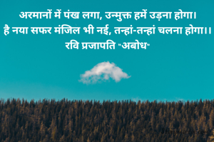 अरमानों में पंख लगा, उन्मुक्त हमें उड़ना होगा।
है नया सफर मंजिल भी नई, तन्हां-तन्हां चलना होगा।।
रवि प्रजापति "अबोध"