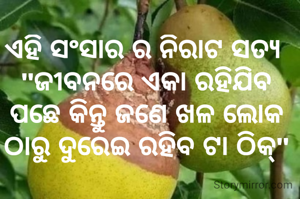 ଏହି ସଂସାର ର ନିରାଟ ସତ୍ୟ 
"ଜୀବନରେ ଏକା ରହିଯିବ ପଛେ କିନ୍ତୁ ଜଣେ ଖଳ ଲୋକ ଠାରୁ ଦୁରେଇ ରହିବ ଟା ଠିକ୍"

