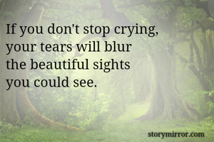If you don't stop crying,
your tears will blur 
the beautiful sights 
you could see.