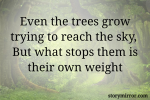 Even the trees grow trying to reach the sky, 
But what stops them is their own weight