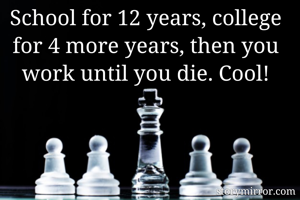 School for 12 years, college for 4 more years, then you work until you die. Cool!
