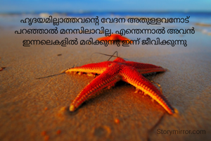 ഹൃദയമില്ലാത്തവന്റെ വേദന അതുള്ളവനോട് പറഞ്ഞാൽ മനസിലാവില്ല. എന്തെന്നാൽ അവൻ ഇന്നലെകളിൽ മരിക്കുന്നു ഇന്ന് ജീവിക്കുന്നു