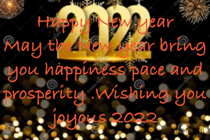 Happy New year
May the New year bring you happiness pace and prosperity .Wishing you joyous 2022
