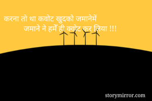 करना तो था कवोट खुदको जमानेमें
          जमाने ने हमेँ ही क्वोट कर लिया !!!