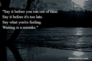 "Say it before you run out of time.
Say it before it's too late.
Say what you're feeling.
Waiting is a mistake."