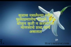 सुवास नसलेल्या रंगीत फुलाप्रमाणेच 
चांगले बोलून कृती न करणाऱ्या माणसाचे शब्द व्यर्थ असतात.