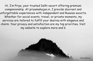 Hi, I’m Priya, your trusted Delhi escort offering premium companionship. At priyamahajan.in, I provide discreet and unforgettable experiences with independent and Russian escorts. Whether for social events, travel, or private moments, my services are tailored to fulfill your desires with elegance and charm. Your privacy and satisfaction are my top priorities. Visit my website to explore more and b