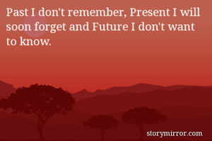 Past I don't remember, Present I will soon forget and Future I don't want to know.