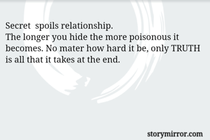 Secret  spoils relationship.
The longer you hide the more poisonous it becomes. No mater how hard it be, only TRUTH is all that it takes at the end.