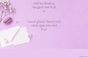 ઘરની ચાર દિવાલો માં
એક હુંફાળો સ્પર્શ એટલે
માં


બહારની દુનિયામાં નીકળતી વખતે
પહેરેલો સુરક્ષા કવચ એટલે
પિતા!