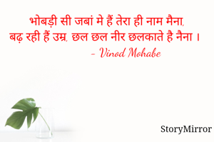 भोबड़ी सी जबां मे हैं तेरा ही नाम मैना,
बढ़ रही हैं उम्र, छल छल नीर छलकाते है नैना ।
             - Vinod Mohabe 
