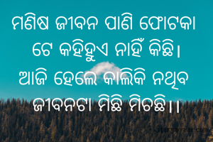 ମଣିଷ ଜୀବନ ପାଣି ଫୋଟକା 
ଟେ କହିହୁଏ ନାହିଁ କିଛି।
ଆଜି ହେଲେ କାଲିକି ନଥିବ 
ଜୀବନଟା ମିଛି ମିଚଛି।।
