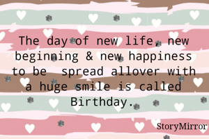The day of new life, new beginning & new happiness to be  spread allover with a huge smile is called Birthday.
