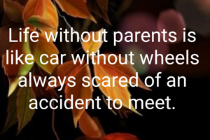 Life without parents is like car without wheels always scared of an accident to meet.