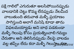 పక్షి గాలిలో ఎగురుతూ అలసిపోయినప్పుడు వాలడానికి చెట్టు కొమ్మ లేనప్పుడు నేలమీద వాలుతుంది తరువాత మళ్ళీ ప్రయాణం సాగిస్తుంది.అలాగే మనిషి కూడా తాను విఫలమయ్యాడు అని బాధ పడకుండా మళ్ళీ గెలుపు కోసం ప్రయత్నించాలి.గమ్యం చేరుతాం అని తెలిసినప్పుడు నేలపై వాలడం వల్ల తప్పేం లేదు కదా.మళ్ళీ గెలుస్తాం కదా.