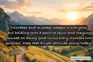 Mistakes and mishaps happen to everyone, but holding onto a positive spirit and staying focused on doing good turns every stumble into progress. Keep that bright attitude going today!

