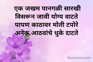  एक जखम पानगळी सारखी
विसरून जावी योग्य वाटते
पापण काठावर मोती टपोरे
अनेक आठवांचे धुके दाटते