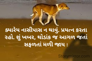 ક્યારેય નાસીપાસ ન થાવું. પ્રયત્ન કરતા રહો. શું ખબર, થોડાંક જ આગળ જતાં સફળતાં મળી જાય !