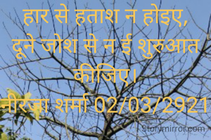हार से हताश न होइए,
दूने जोश से न ई शुरुआत कीजिए।
नीरजा शर्मा 02/03/2921