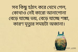 সব কিছু হঠাৎ করে থেমে গেল,
কোথাও নেই কারো আনাগোনা
বেড়ে যাচ্ছে ভয়, বেড়ে যাচ্ছে শঙ্কা,
কারণ মৃত্যুর সময়টা অজানা।