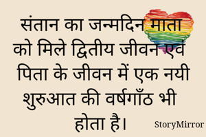 संतान का जन्मदिन माता को मिले द्वितीय जीवन एवं पिता के जीवन में एक नयी शुरुआत की वर्षगाँठ भी होता है। 