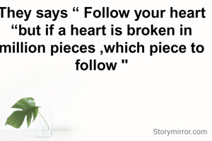 They says “ Follow your heart “but if a heart is broken in million pieces ,which piece to follow "