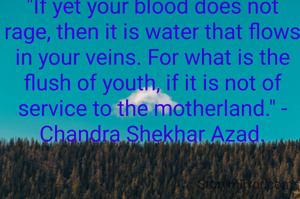 One individual may die for an ideas, but that idea will,after his death,incarnate itself in a thousand lives."- NetajiSubhash Chandra Bose.

"If yet your blood does not rage, then it is water that flows in your veins. For what is the flush of youth, if it is not of service to the motherland." - Chandra Shekhar Azad.

