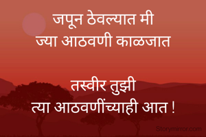 जपून ठेवल्यात मी
ज्या आठवणी काळजात

तस्वीर तुझी
त्या आठवणींच्याही आत !